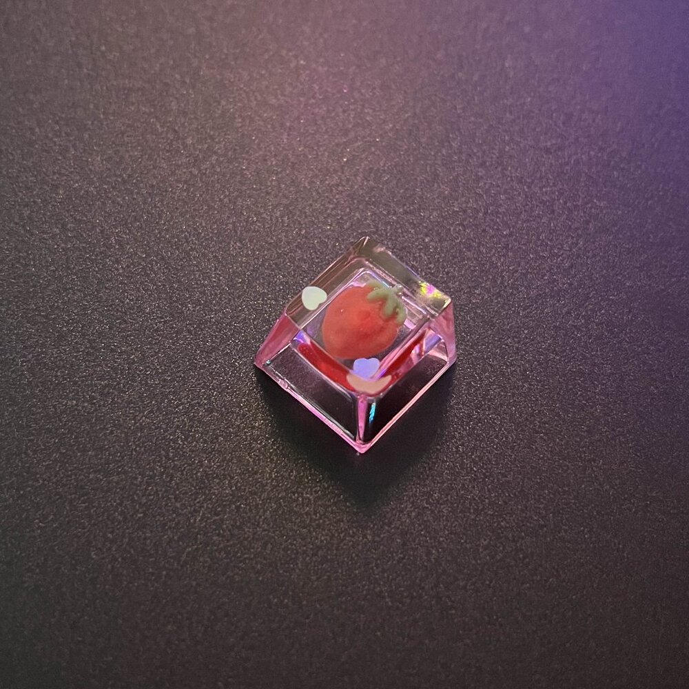 Pink Translucent Strawberry Keycap for OEM Mechanical Keyboard with Cross Axis